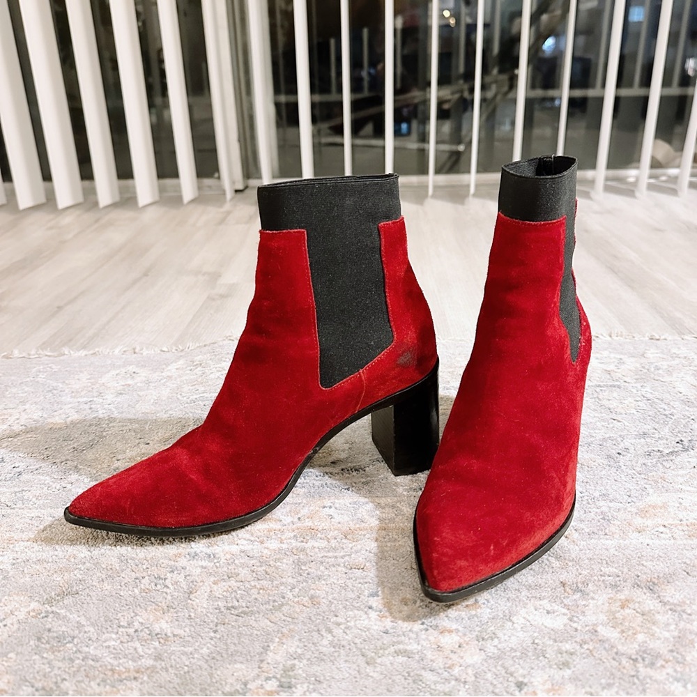 Rag & Bone Red Suede + Elastic Booties EUC